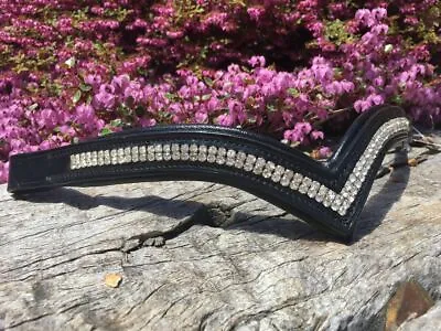 V Shaped Browband Crystal Browband Black Leather Bridle Dressage Tack • $19