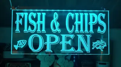 Fish And Chips Light Up Shop Window Led Sign Open Neon Advertisement • £25.99