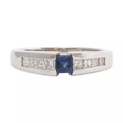 Vintage 14k White Gold Blue Ceylon Sapphire .24 Cttw Diamond Ring 6 • $449.50