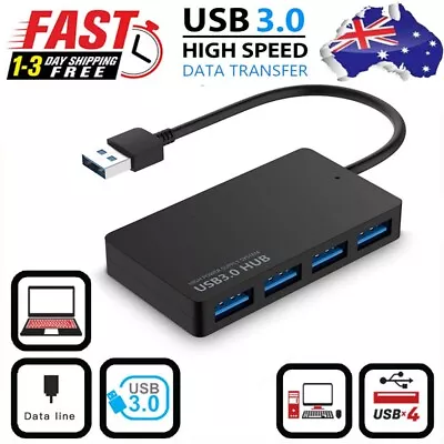 High Speed Multi USB 3.0 Hub 4 Port Slim Compact Expansion Smart Splitter • $7.29