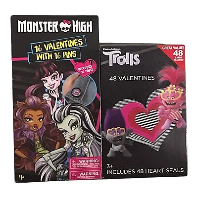 Valentines Day Set Monster High Valentines Pens Troll Cards 2 Boxes • $10.49