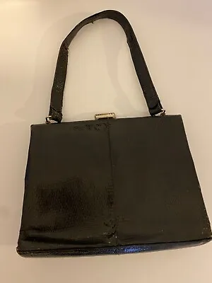Waldybag  Vintage Handbag Black Lizard Gloss Leather 1940s 1950s • £15