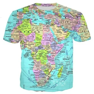 Women Men T-Shirt 3D Print Short Sleeve Tee Tops World Map Plus Size Casual • £5.98