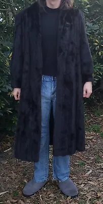 VINTAGE Christa Furs Full Length Black Ranch Mink Fur Coat Size 12 • $175