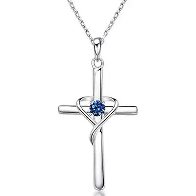 925 Sterling Silver Cross Necklace For Women Men 5A CZ Birthstone Necklaces F... • $44.72