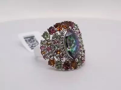 JTV Green Mystic Topaz Rhodium Over Sterling Silver Ring 6.65ctw Size 8 • $58.04