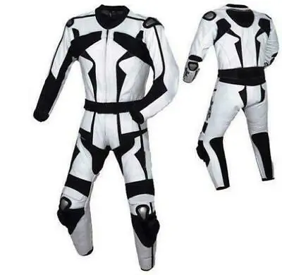 New Handmade Motorcycle Armoured Padded Black And White Leather Suit In 2 Piece • $289