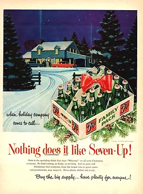 1956 Christmas Beverage AD 7Up  A Case Of Seven Up  Night Snow Scene 113018 • $8.95