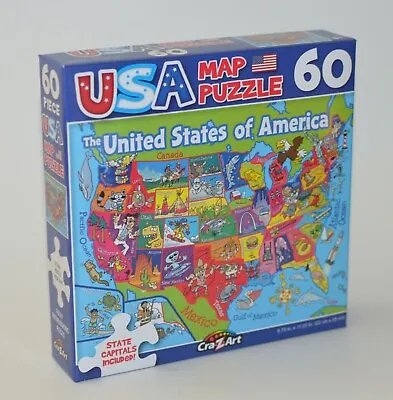 Crazart Usa Map Puzzle 60 Pieces Kids United States America Capitals 8.75 X 11.2 • $9.99