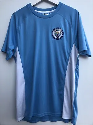 Vintage MANCHESTER CITY Retro Football Shirt Blue Short Sleeve Mens Medium M • £17.95