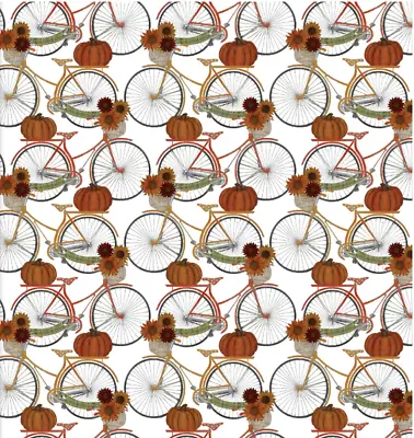 3 Wishes 16634 Harvest Campers Bicycles White Cotton Fabric By The Yard • $12.50