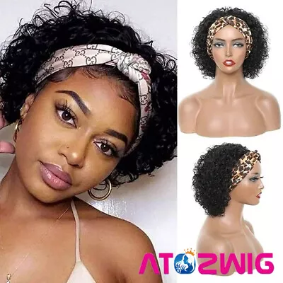 Headband Wigs Human Hair Short Curly Pixie Wig Pixie Cut Hair For Black Women US • $21.61