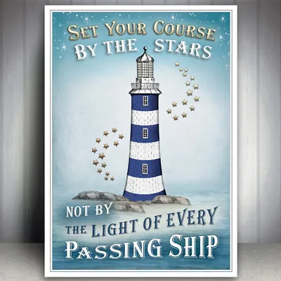 Seaside Art Print Sea Ocean Inspirational Quote Picture Vintage Lighthouse Stars • £7.50