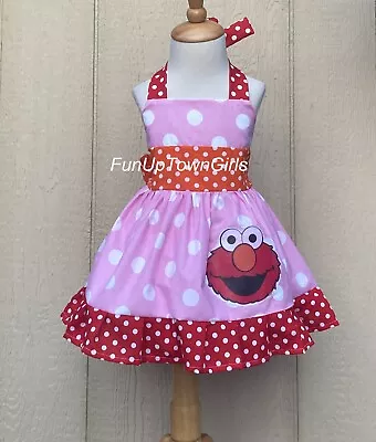 Elmo Girls Pink Dress Sesame Street Elmo Polka Dot Dress • $38