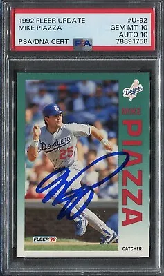 1992 Fleer Update Mike Piazza Rc #u-92 Psa 10 Gem W/ 10 Auto   **rare Find** Hof • $1495