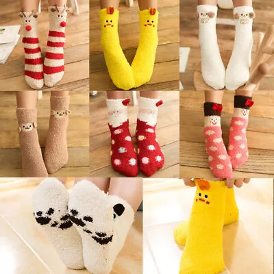 Women Men Coral Fleece Cute Cartoon Animal Warm Sleep Fluffy Winter Floor Socks • $4.29