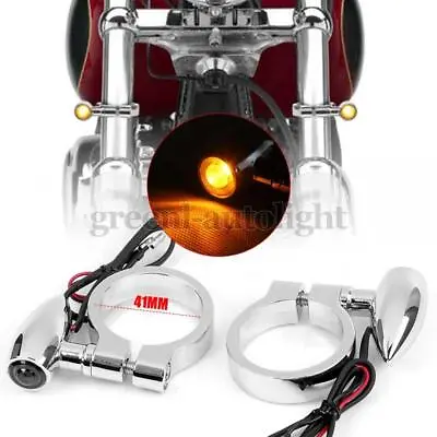 Motorcycle LED Turn Signal Light Blinker 41mm Fork Clamp Indicator Amber Chrome • $23.98