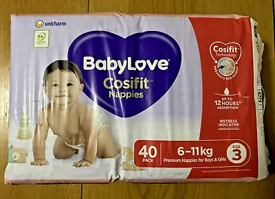 Babylove Cosifit Nappies Size 3 (6-11Kg) |40 Pieces 40 Pack Nappies 40 12hr Baby • $30