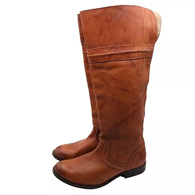 FRYE Brown Leather Melissa Trapunto Riding Boots Pull On 76442 Size 8.5 B • $89.99