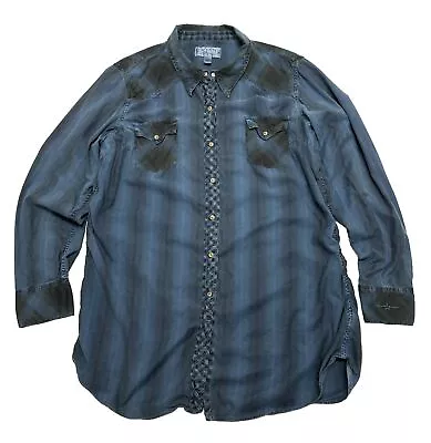 Ryan Michael Western Long Sleeve Shirt Womens Size XL Dyed Teal Blue Cotton • $28.91