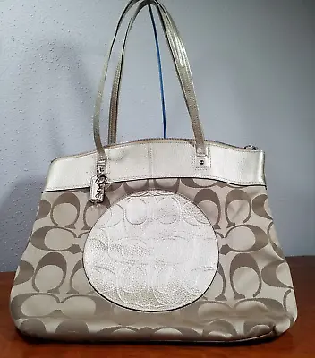 Coach Purse Shoulder / Tote Bag Large Laura F18335 Signature Beige Sateen • $55