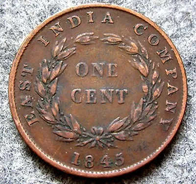 Straits Settlements East India Company Queen Victoria 1845 One Cent • $14.99