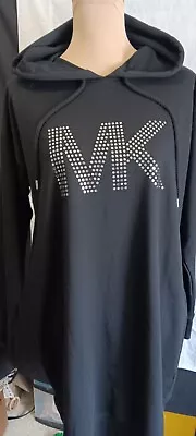Michael By Michael Kors  Black Hoodie Pullover Dress Sz Large Mirror Sequins • $19.99