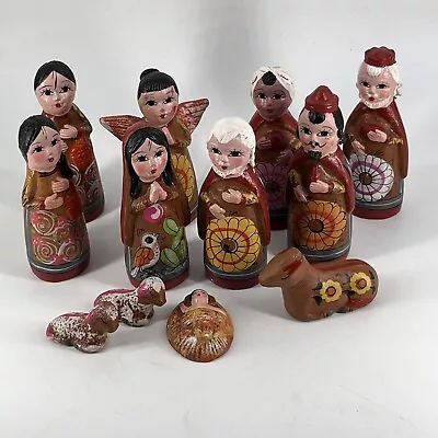 Vintage Tonala Mexican Folk Art Pottery Nativity Scene Red Clay Terracotta 12pc • $89