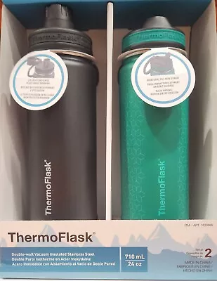 ThermoFlask 24 Oz Stainless Steel Insulated Water Bottle 2-pack Black & Green • $22