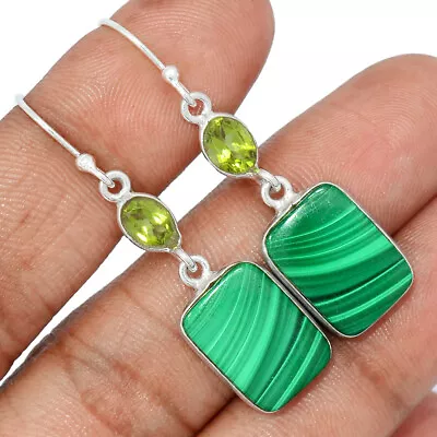 Natural Malachite - Morocco & Peridot 925 Silver Earrings Jewelry CE11581 • $7.38