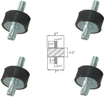 4 Rubber Vibration Isolator Mounts (1  Dia X 1/2'' Thk) 1/4-20 X 1/2  Long Stud • $19.99