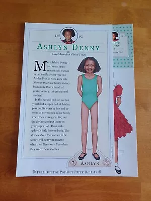 Vtg 1993 American Girl Magazine  Paper Doll Uncut #07 ASHLYN DENNY • $9