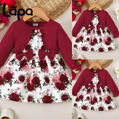 Newborn Baby Girl Ruffle Long Sleeve Floral Dress Kids Party Clothes Outfits Set • £10.69