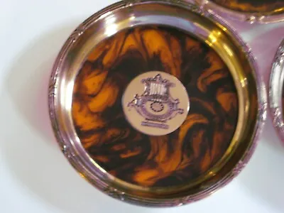 $24.95 • Buy Antique WINE BOTTLE COASTER Faux Tortoise Shell - Brass Rim W/ Inlay 