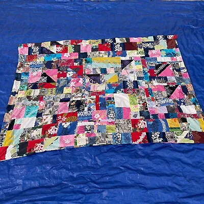 Vintage Hawaiian Patchwork Quilt Blanket Colorful Pictorial Tropical 1970's • $395.95