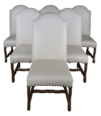 6 Spanish Revival Tuscan Modern Mahogany & Leather Nailhead Dining Side Chairs • $2640