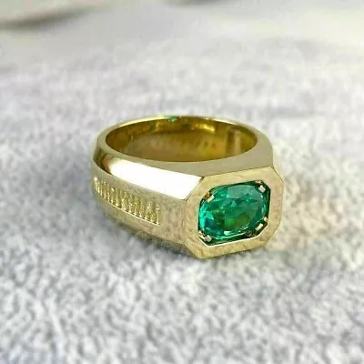 14K Yellow Gold Plated Ct Oval Lab-Created Emerald Engagement Men's Ring • $86.33