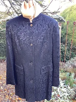 M&S Ladies Black Jacket Party Jacquard Pattern Nehru Collar Long  VGC Xmas 14 • £29.99