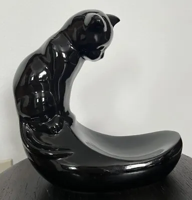 Vintage Royal Haeger ? Black Cat Sculpture Without Fish Bowl Dish Holder • $28