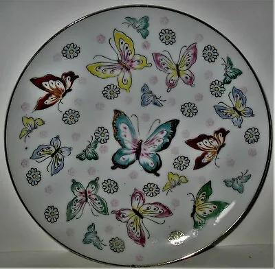 Vintage Lenwile China Hand Painted Butterfly Daisey Plate W 22k Gold Plated Trim • $9.95