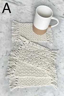 $14.99 • Buy Mug Rugs Handmade Crochet Cream Cotton Blend Set Of 4 Coasters