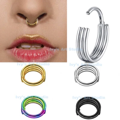 $6.95 • Buy 1pc 16g Surgical Steel Triple Stack Hinged Clicker Nose Ring Septum Ear Piercing