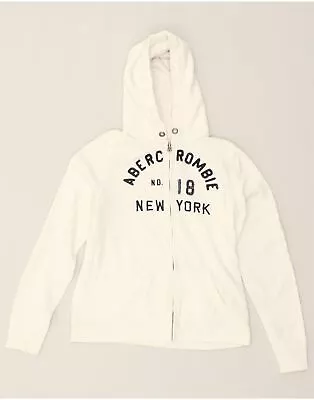 ABERCROMBIE & FITCH Womens Graphic Zip Hoodie Sweater UK 16 Large White AP89 • £22.95