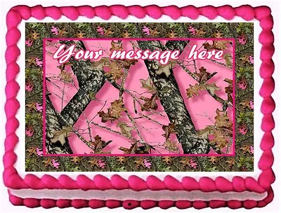 PINK CAMO TREE CAMOUFLAGE Image Edible Cake Topper Decoration • $8.50