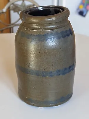 Small 10  Freehand 3 Stripe West Virginia PA  Stoneware Wax Sealer Crock Jar • $350