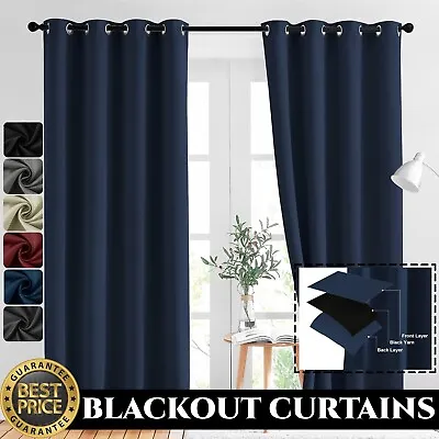 2X Blockout Curtains 100% Blackout Window Curtain Fabric Pair Eyelet For Bedroom • $40.75
