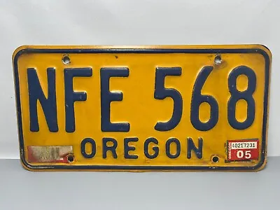 Vintage 1980's Yellow Oregon Vehicle License Plate - #NFE 568 - EXP 2005 • $9.95