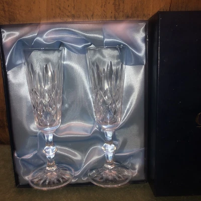 £10 • Buy Edinburgh Crystal, Gleneagles, 2 X Champagne Flute Glasses, BOXED  19.6cm