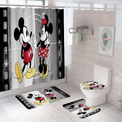 Lovely Mickey Waterproof Shower Curtain Set Toilet Cover Set Rug • $21.23