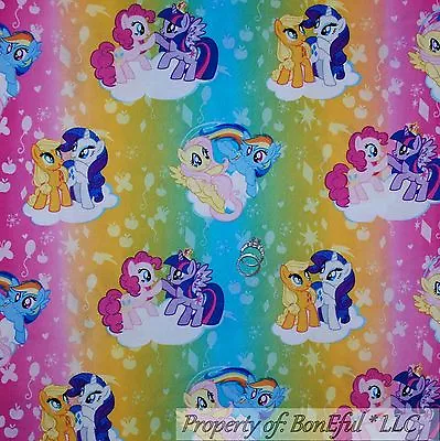 BonEful FABRIC FQ Cotton Quilt VTG Rainbow MY LITTLE PONY Girl Star Horse Purple • $6.27